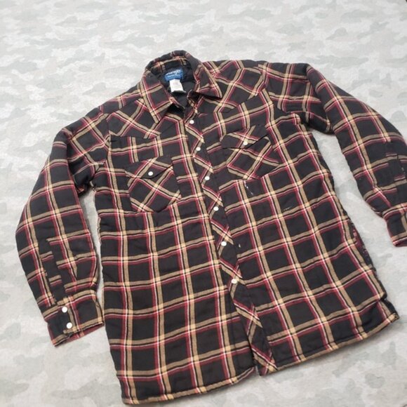Wrangler Western Shirt Mens Medium Black Flannel Lined Pearl Snap Pockets - Picture 2 of 10